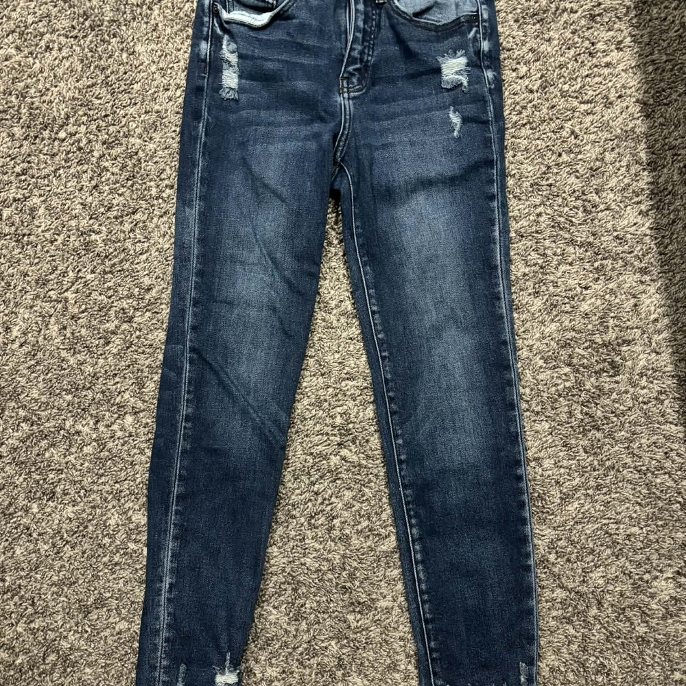 BKE Women's Dark Blue Distressed Skinny Jeans